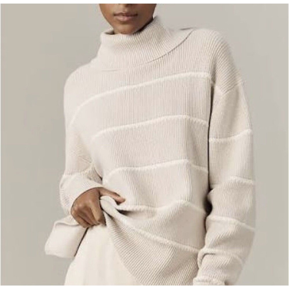 VARLEY Textured turtleneck Sweatshirt with Side  Women's Medium tan w/ cream